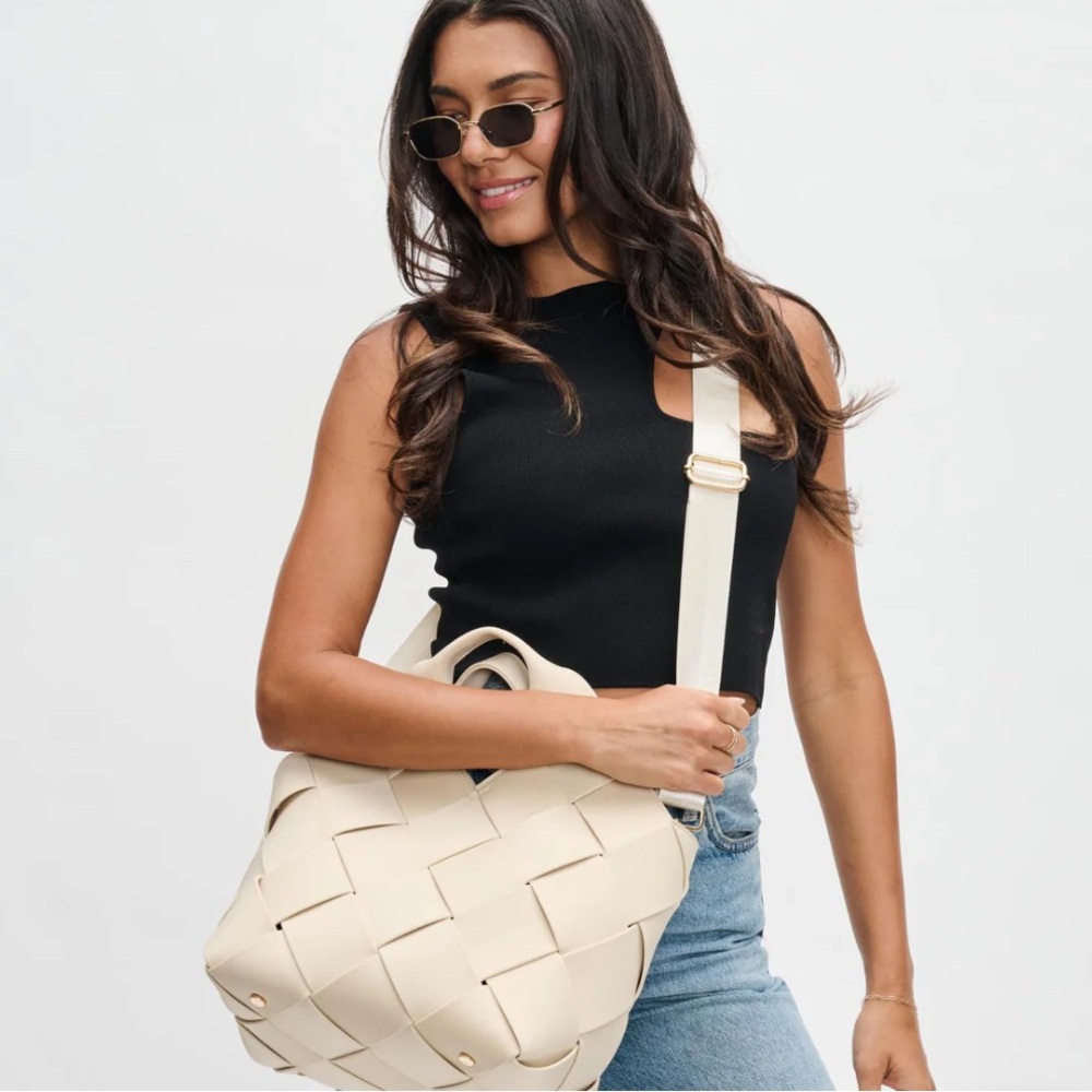 SOL & SELENE “Resilience” Woven Neoprene Tote Bag ~ Cream ~ NWT - Picture 6 of 11